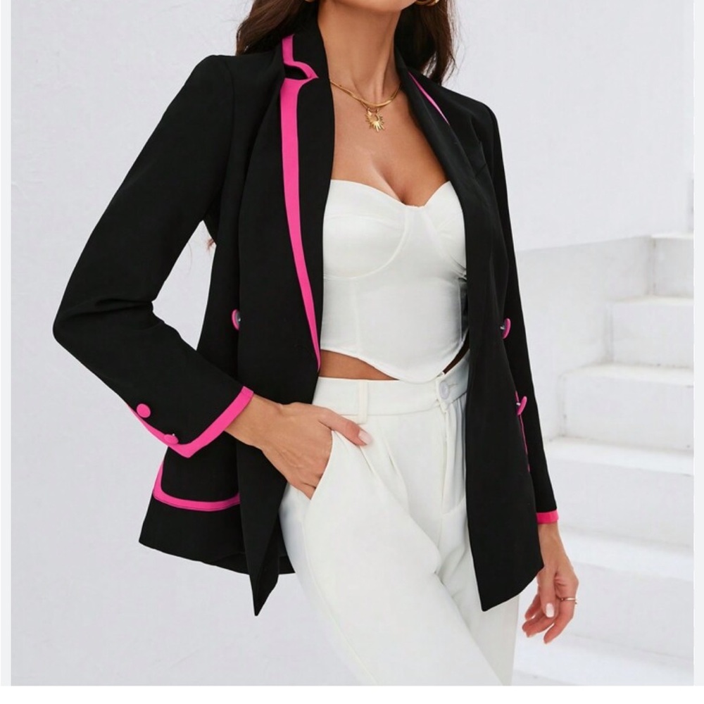 Bird Juicy Couture Tailored Wool Black Blazer with Pink Trim & Gold Hardware